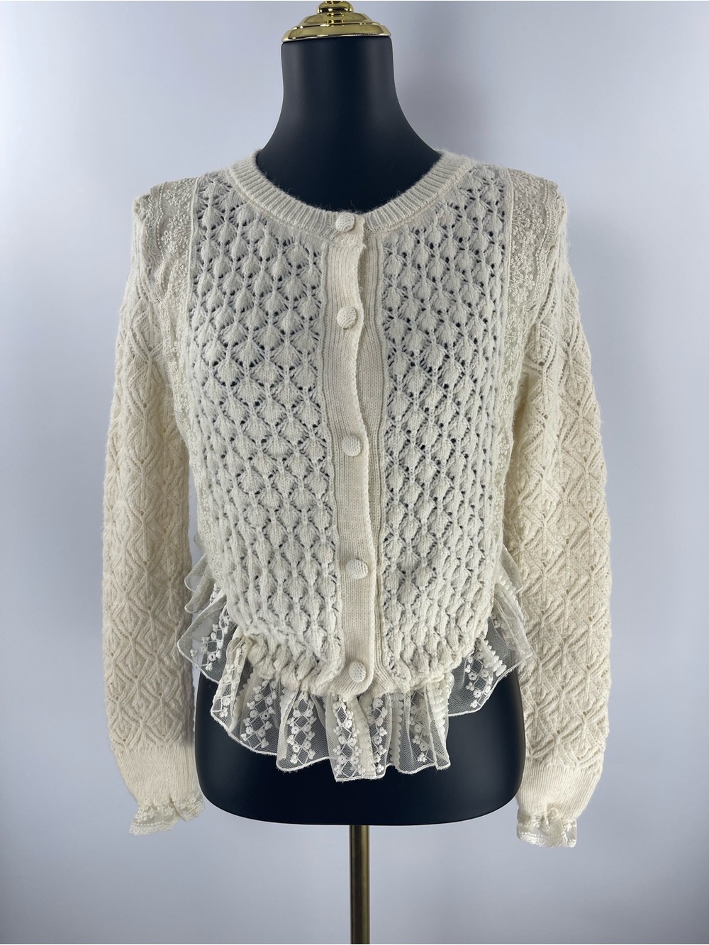 Zara Cream Lace Knit Medium Coquette Cottagecore Boho Button Front Cardigan